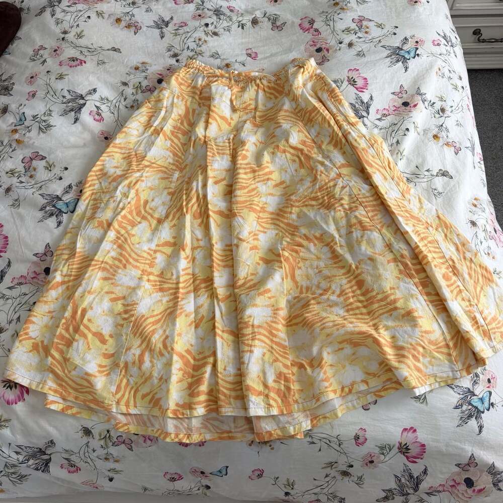 Free People Midi Skirt Size M Sunny Combo Yellow Cotton Printed
